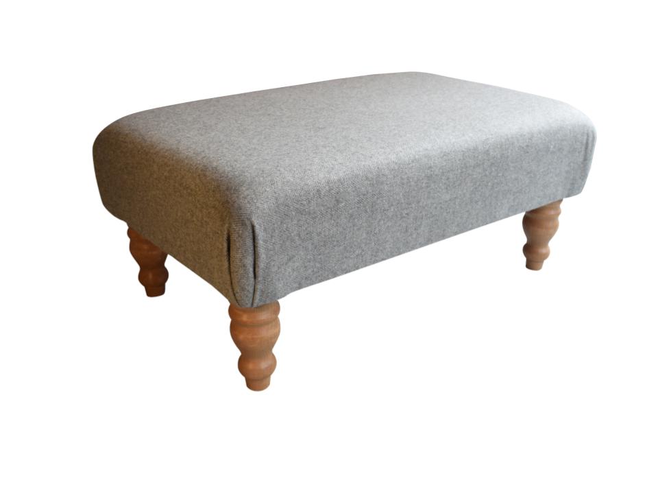 Large Footstool - Grey Abraham Moon Fabric - Turned Waxed or Mahogany Legs