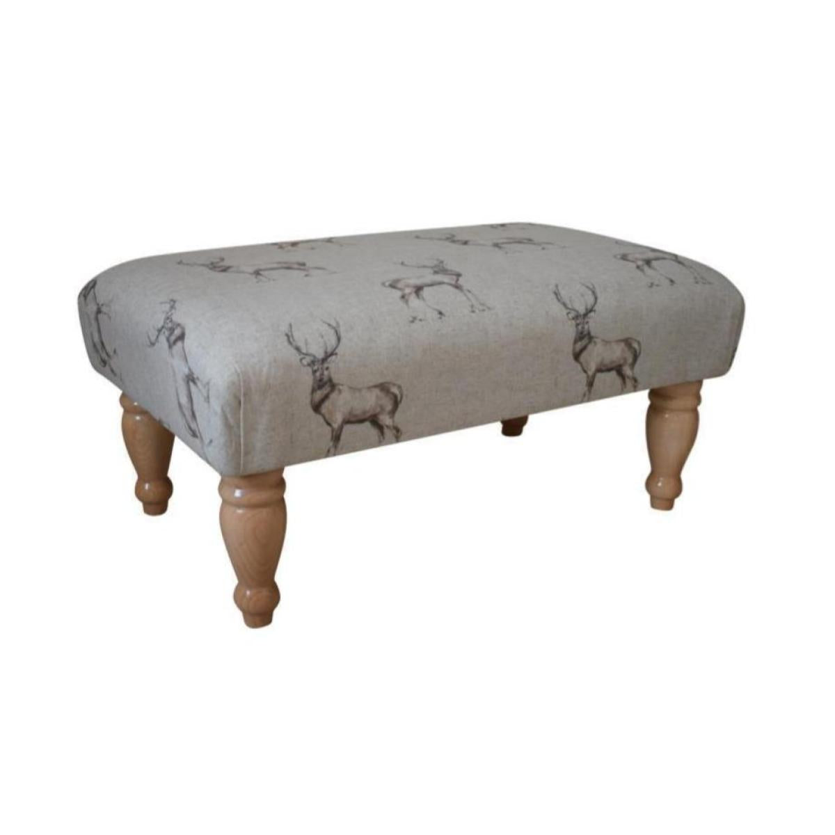 Large Footstool - Stag Print Fabric - Straight or Turned Mahogany, Waxed or Natural Legs
