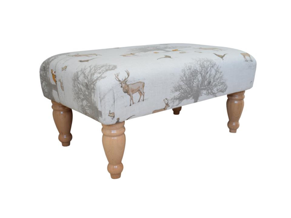 Large Footstool - Tatton Country Fabric - Straight or Turned Mahogany, Waxed or Natural Legs