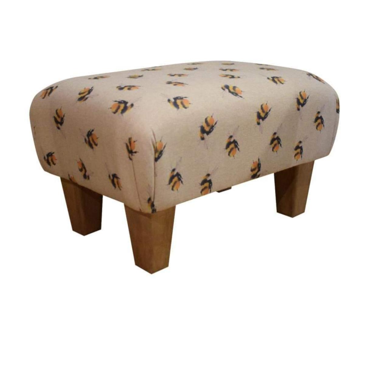 Small Footstool - Bee Fabric - Waxed Straight Legs
