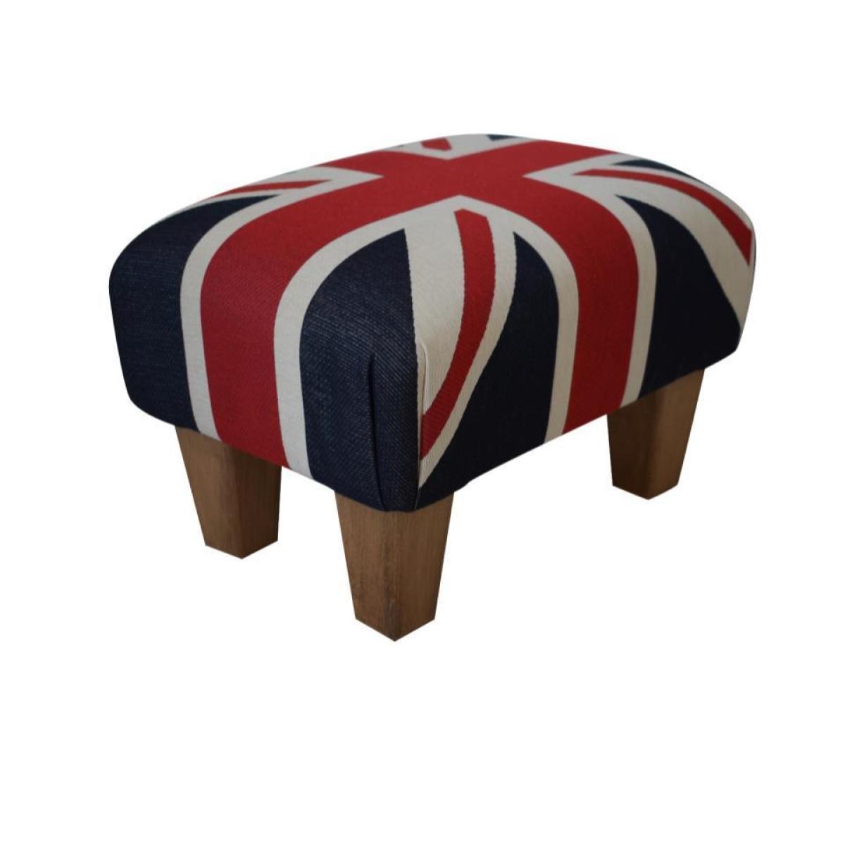 Small Footstool - Union Jack Fabric - Waxed Straight Legs