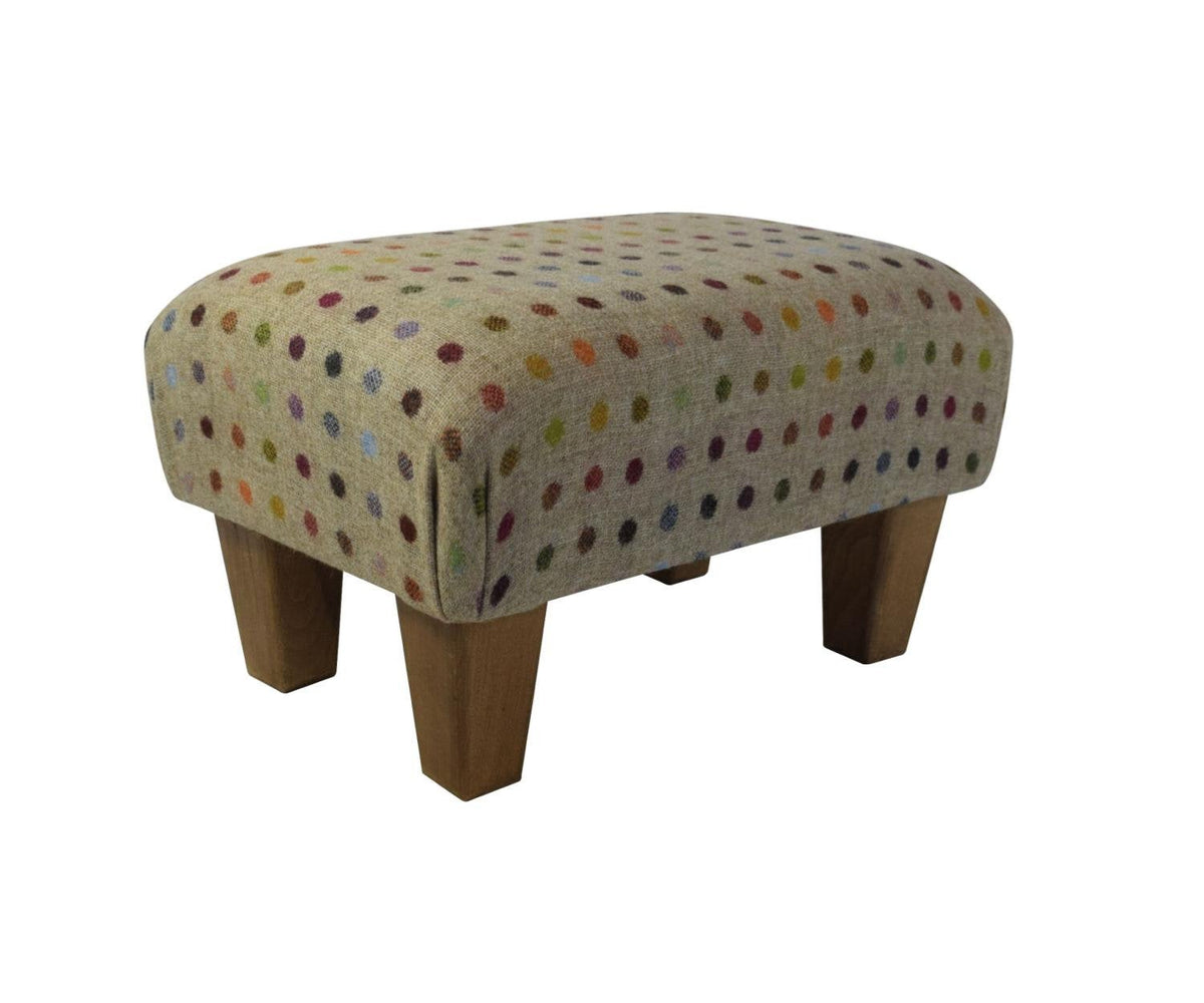 Small Footstool - Multispot Natural (Abraham Moon) Fabric - Straight Waxed Legs