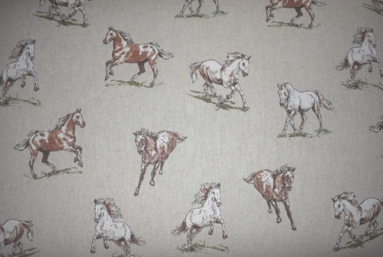 Large Footstool - Horse Fabric - Turned Natural Legs