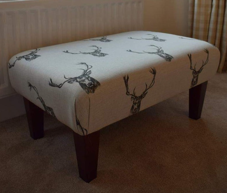 Large Footstool - Stag Head Fabric - Turned or Straight Natural, Waxed or Mahogany Legs