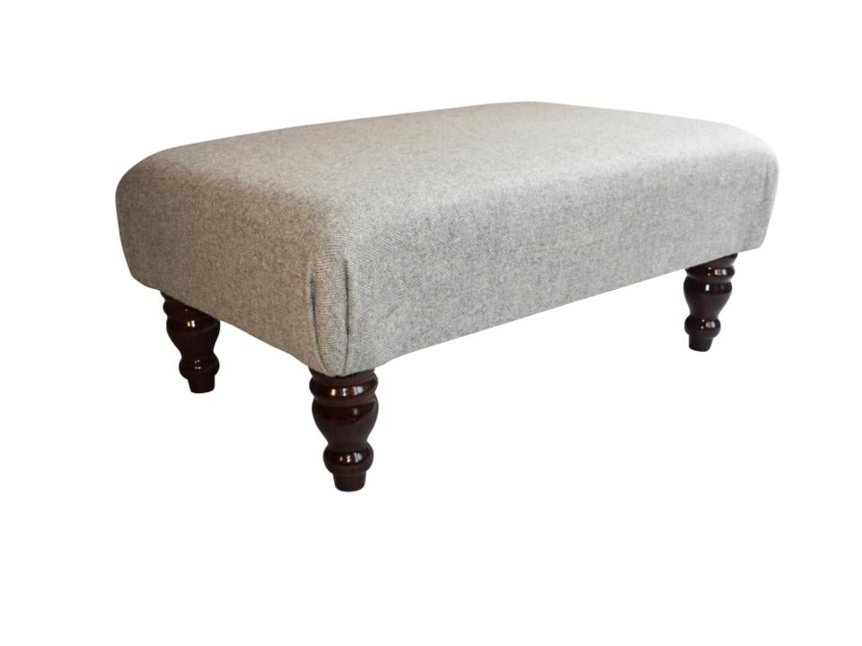 Large Footstool - Grey Abraham Moon Fabric - Turned Waxed or Mahogany Legs