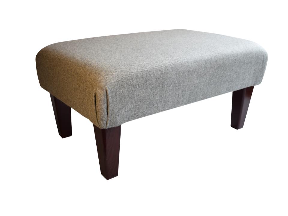 Large Footstool - Grey Abraham Moon Fabric - Straight Waxed or Mahogany Legs