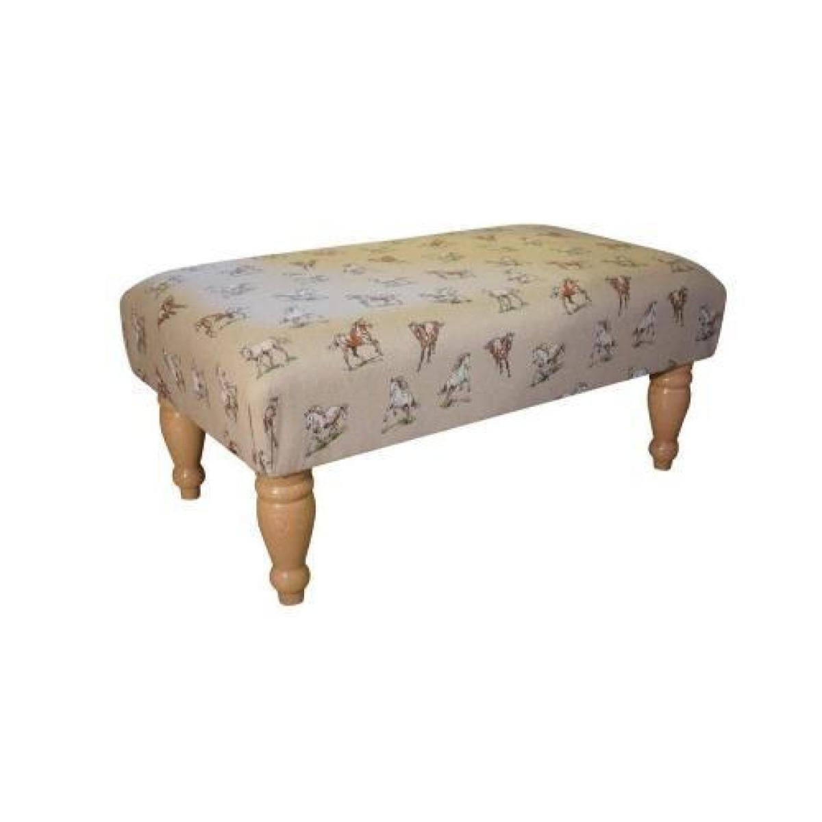 Large Footstool - Horse Fabric - Turned Natural Legs