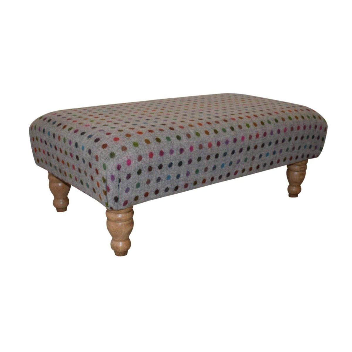 Large Footstool - Multispot Grey (Abraham Moon) Fabric - Turned Waxed Legs