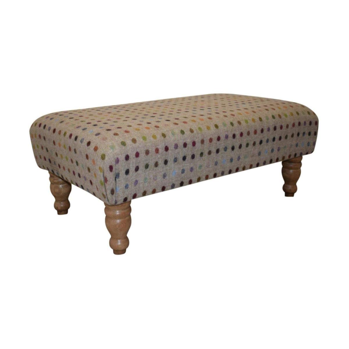 Large Footstool - Multispot Natural (Abraham Moon) Fabric - Turned Waxed Legs