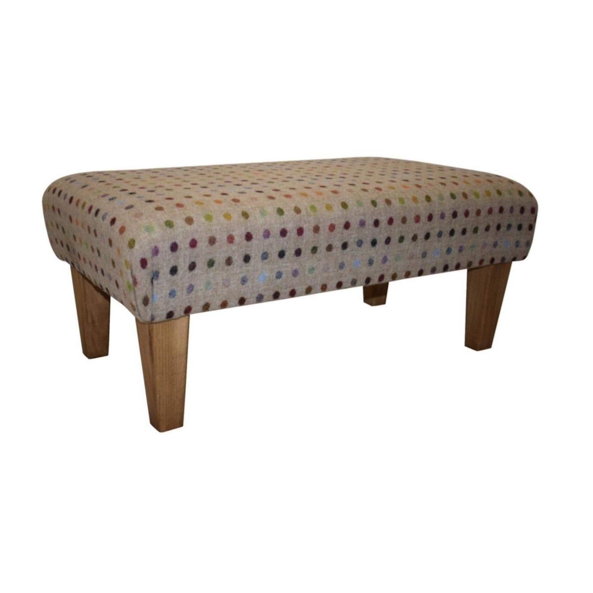 Large Footstool - Multispot Natural (Abraham Moon) Fabric - Hard Wood Straight Waxed Legs