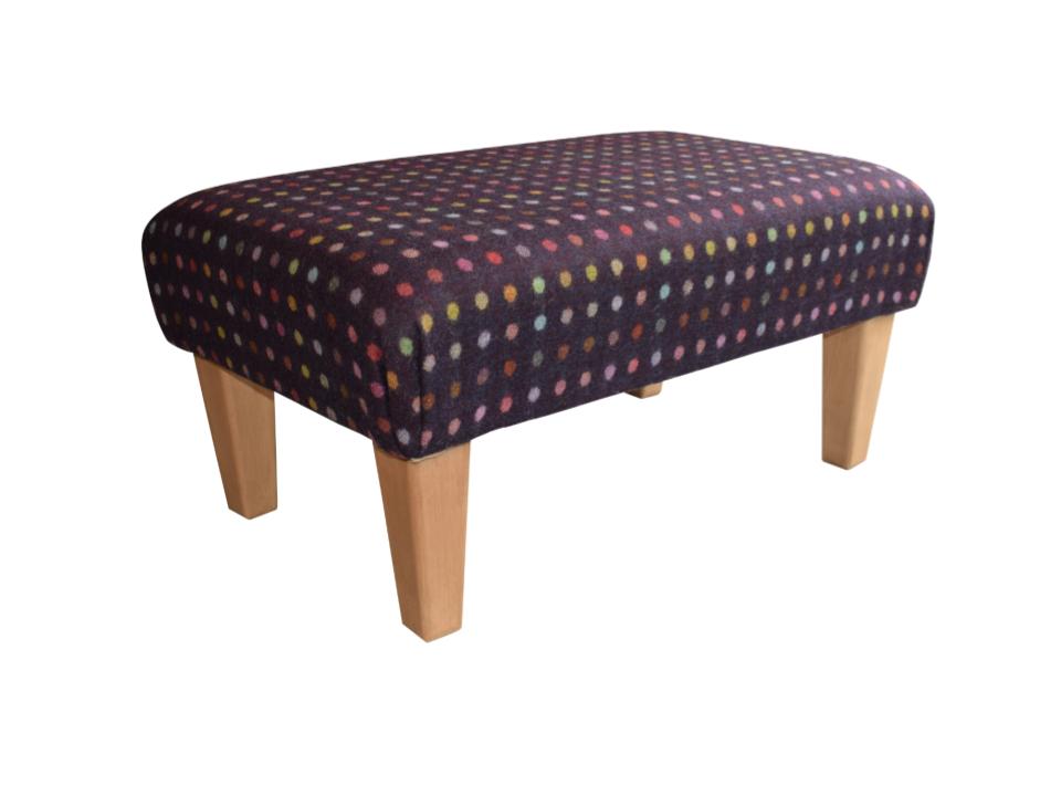 Large Footstool - Abraham Moon Multispot Wine Fabric - Straight or Turned Mahogany, Waxed or Natural Legs