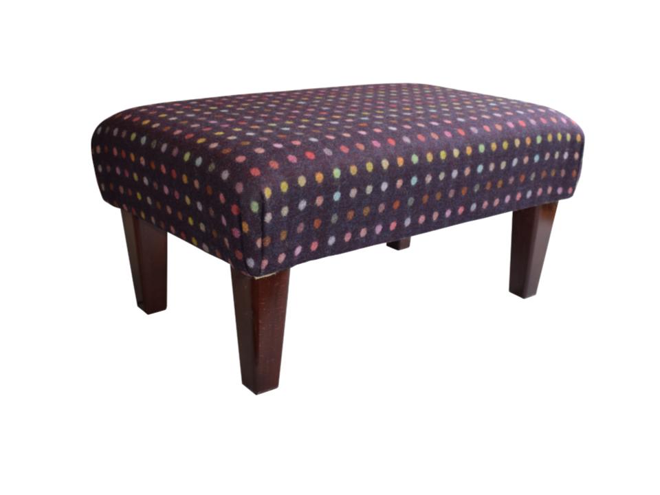 Large Footstool - Abraham Moon Multispot Wine Fabric - Straight or Turned Mahogany, Waxed or Natural Legs