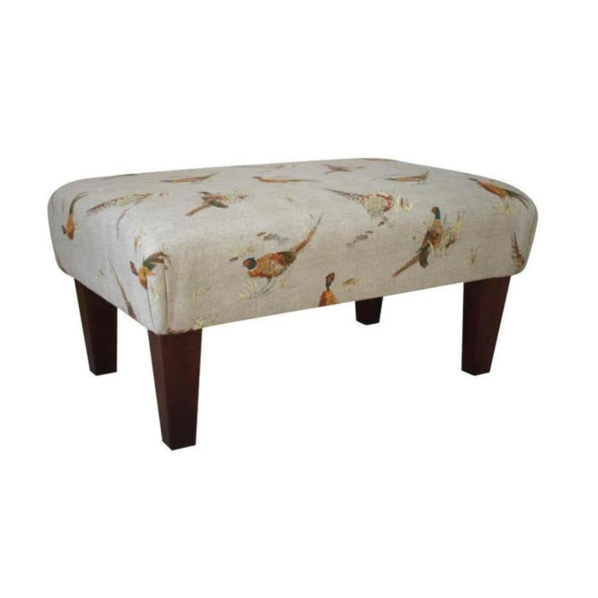 Large Footstool - Pheasant Fabric - Straight or Turned Mahogany, Waxed or Natural Legs