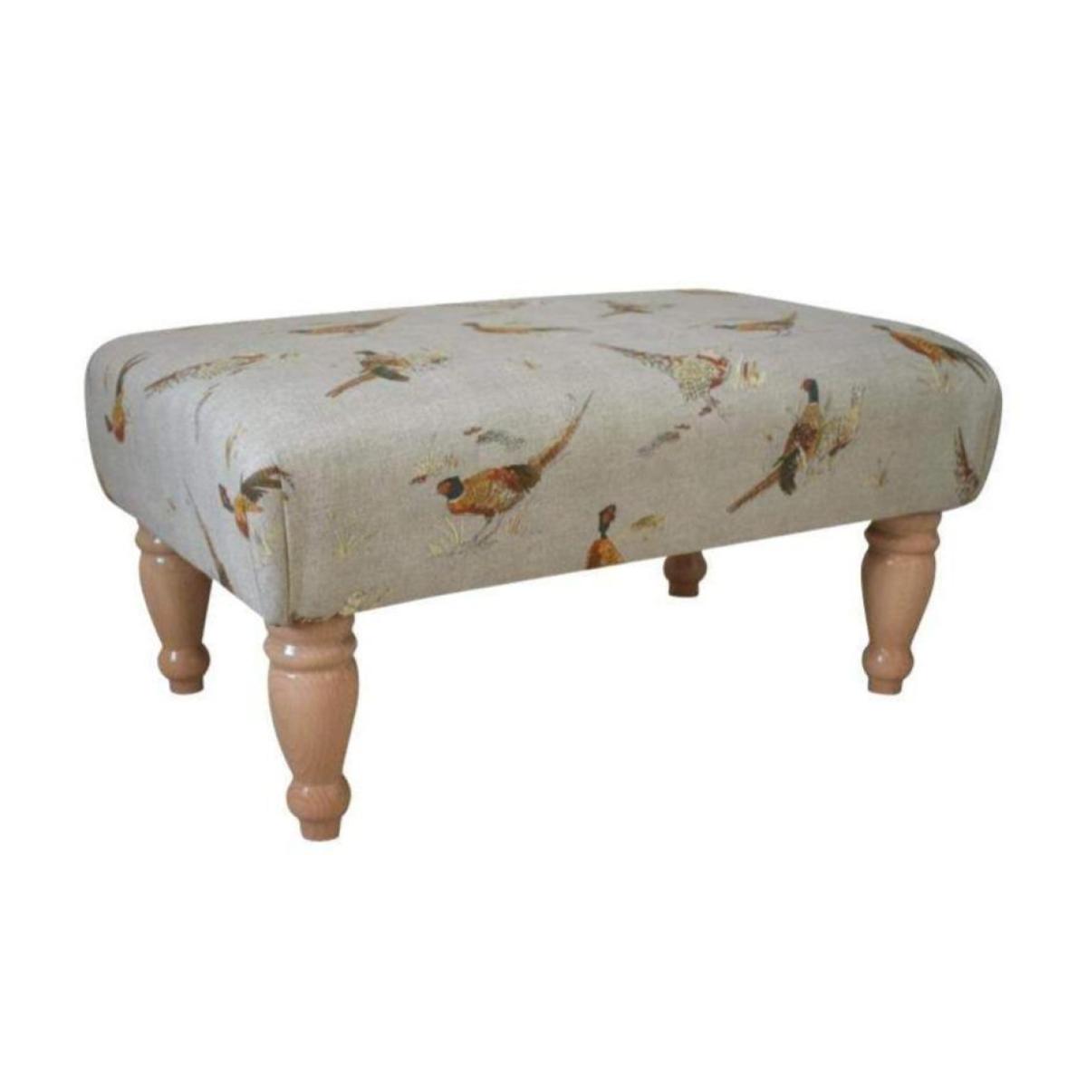 Large Footstool - Pheasant Fabric - Straight or Turned Mahogany, Waxed or Natural Legs