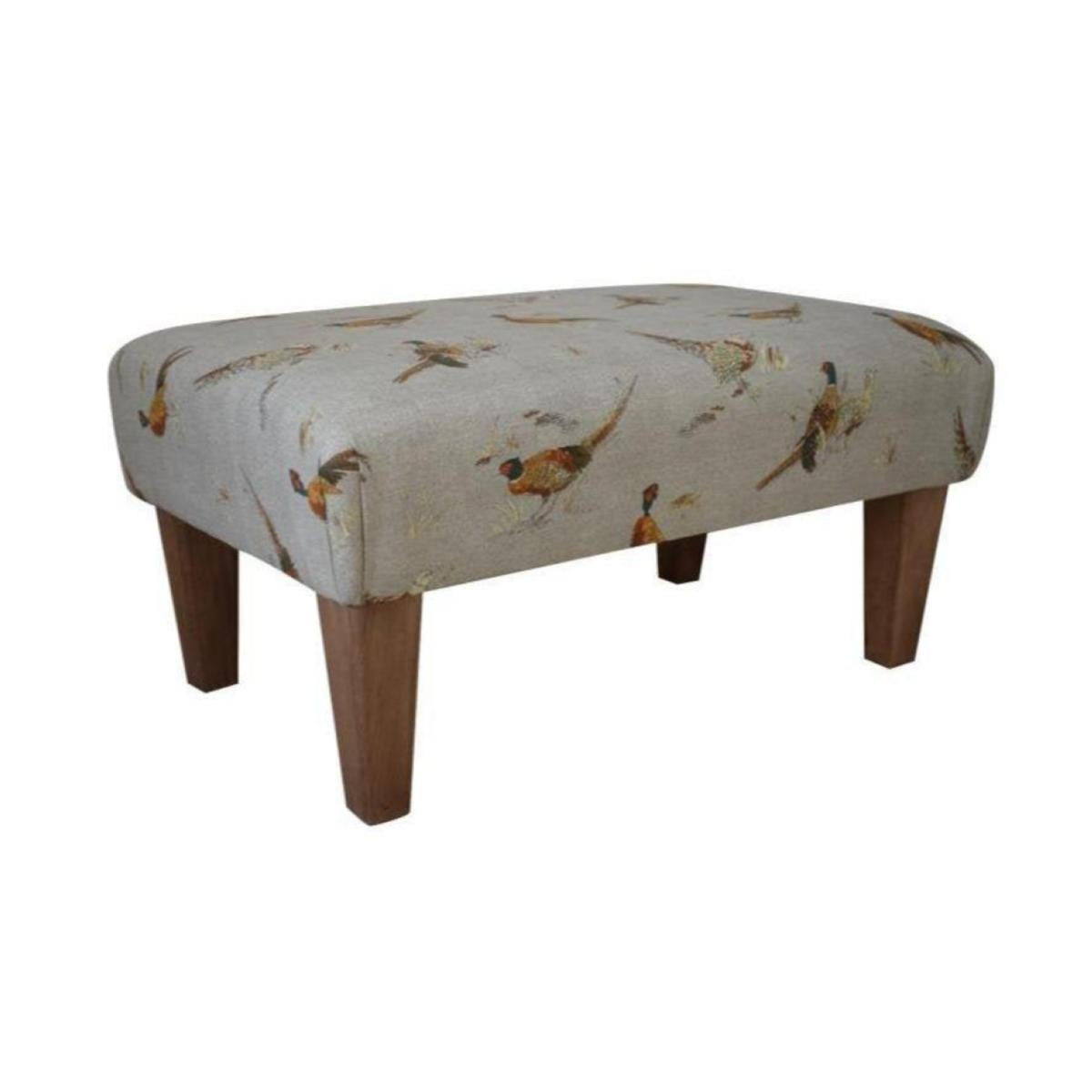 Large Footstool - Pheasant Fabric - Straight or Turned Mahogany, Waxed or Natural Legs