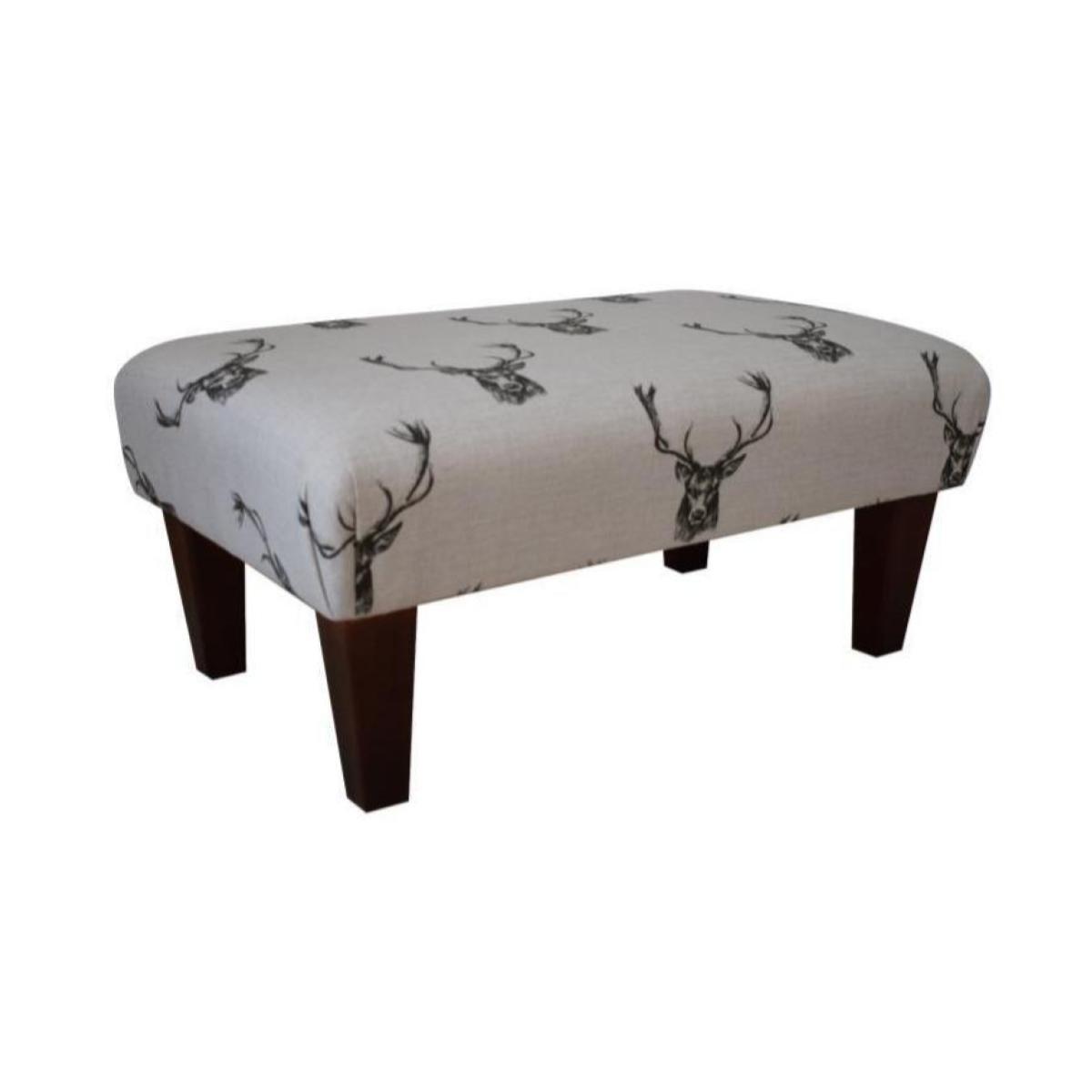 Large Footstool - Stag Head Fabric - Straight or Turned Mahogany, Waxed or Natural Legs