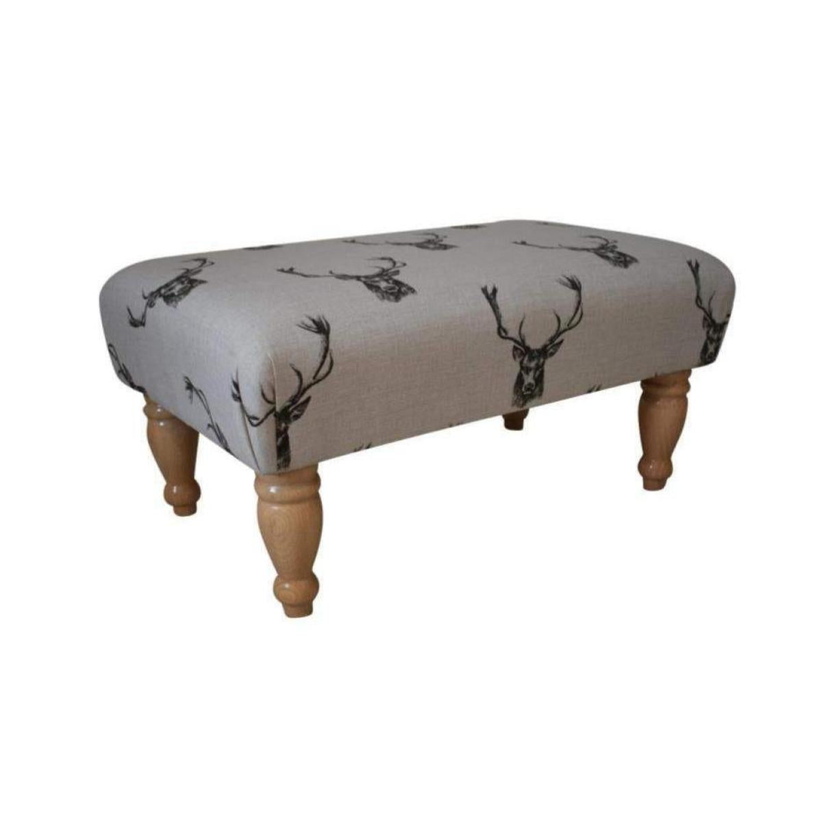 Large Footstool - Stag Head Fabric - Straight or Turned Waxed, Mahogany or Natural Legs