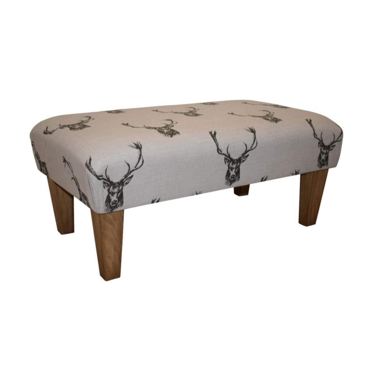 Large Footstool - Stag Head Fabric - Straight or Turned Waxed, Mahogany or Natural Legs