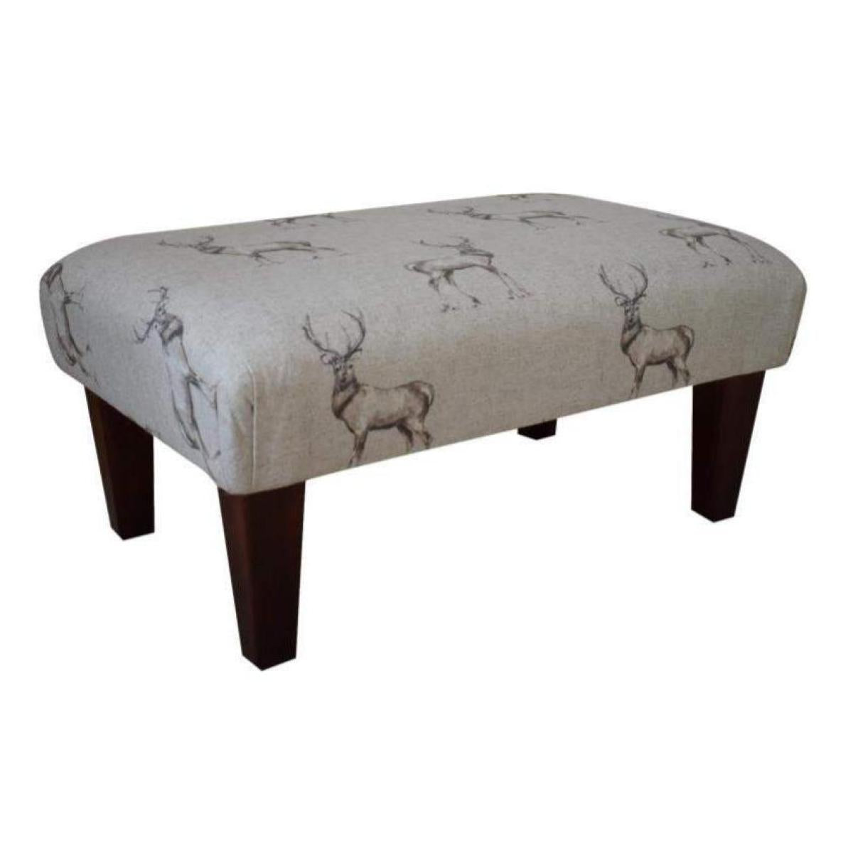 Large Footstool - Stag Print Fabric - Straight or Turned Waxed, Natural or Mahogany Legs