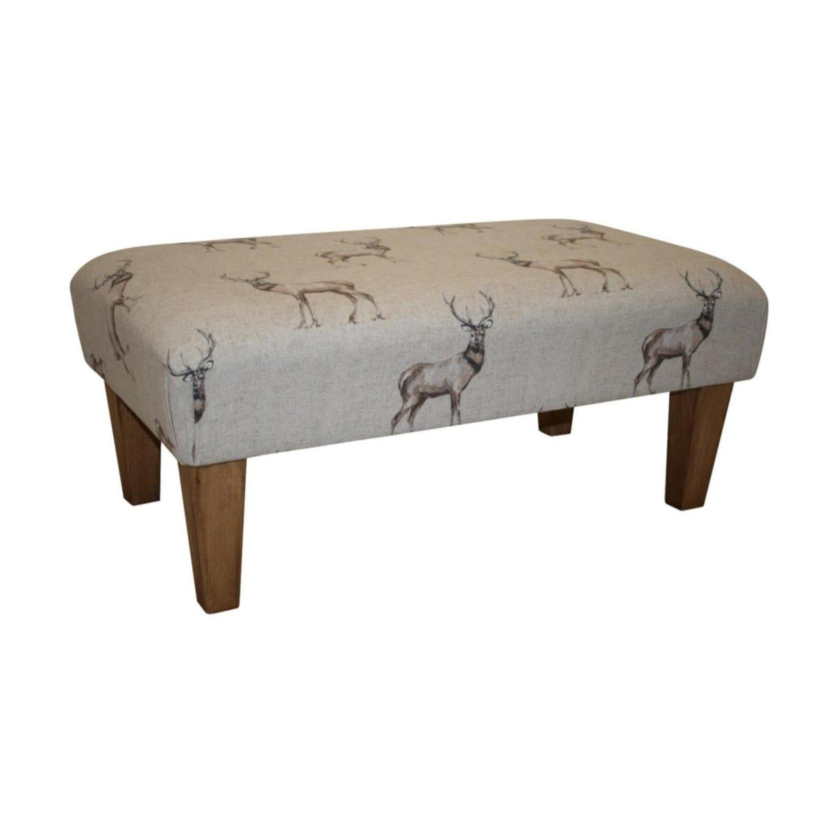 Large Footstool - Stag Print Fabric - Straight or Turned Mahogany, Waxed or Natural Legs