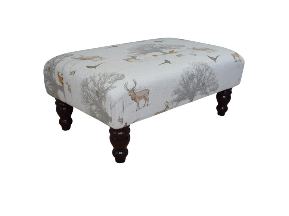 Large Footstool - Tatton Country Fabric - Turned Mahogany or Waxed Legs