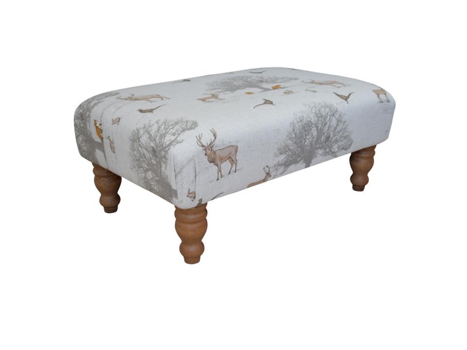 Large Footstool - Tatton Country Fabric - Turned Waxed or Mahogany Legs