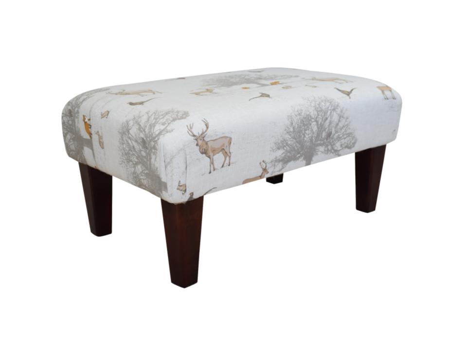 Large Footstool - Tatton Country Fabric - Turned or Straight Natural, Waxed or Mahogany Legs