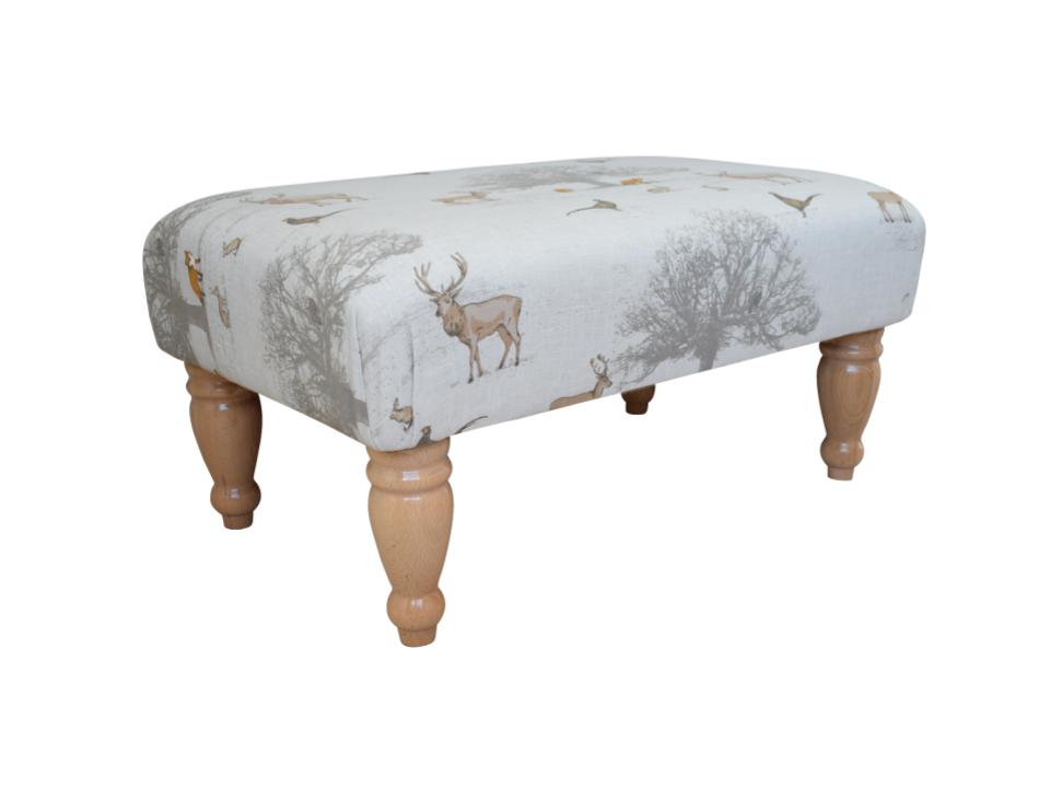 Large Footstool - Tatton Country Fabric - Turned or Straight Natural, Waxed or Mahogany Legs