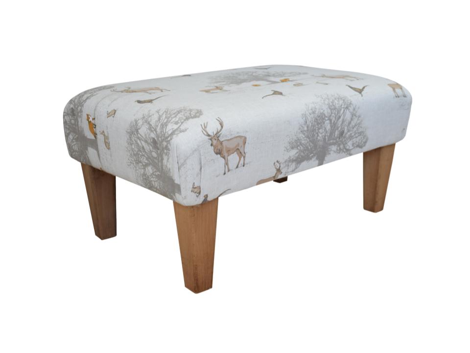 Large Footstool - Tatton Country Fabric - Straight or Turned Mahogany, Waxed or Natural Legs
