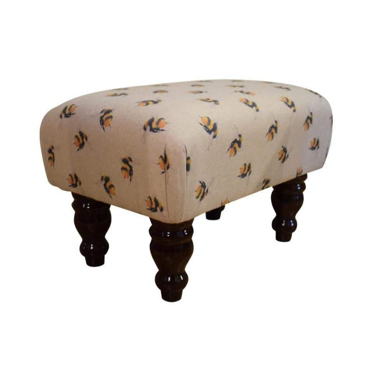 Small Footstool - Bee Fabric - Mahogany or Waxed Turned Legs