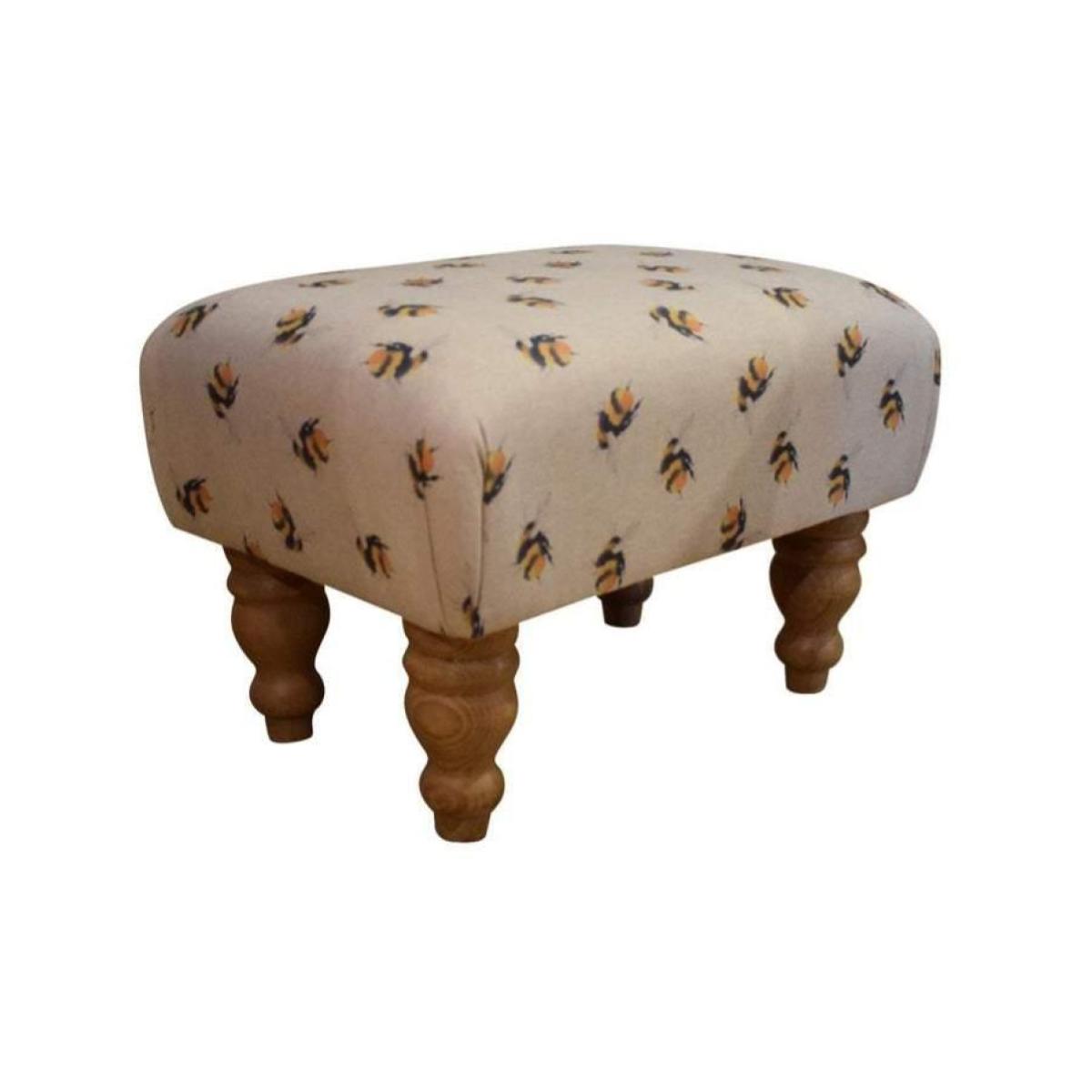 Small Footstool - Bee Fabric - Waxed or Mahogany Turned Legs