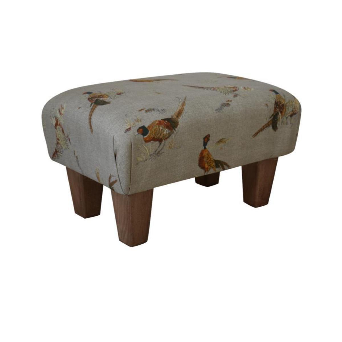 Small Footstool - Pheasant Fabric - Straight Waxed Legs