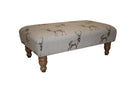 Large Footstool - Stag Print Fabric - Turned Waxed Legs