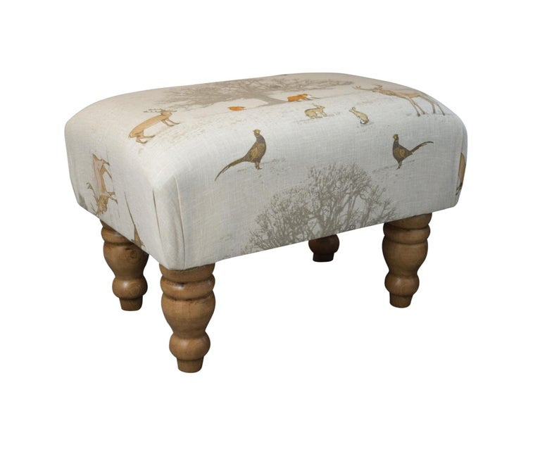 Small Footstool - Tatton Country Fabric - Turned Mahogany or Waxed Legs