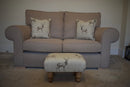 Small Footstool - Stag Print Fabric - Turned Mahogany or Waxed Legs