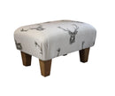 Small Footstool - Stag Head Fabric - Straight Waxed Legs
