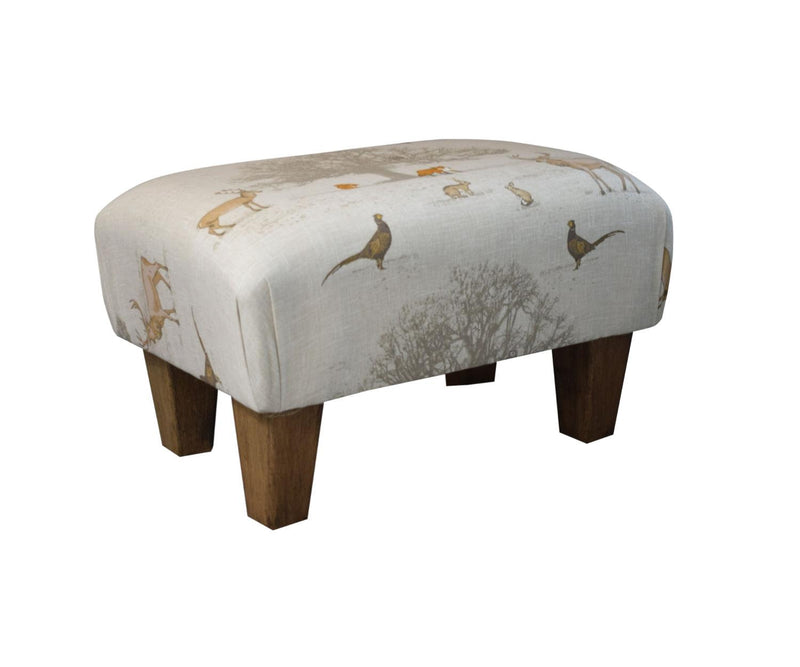 Small Footstool - Tatton Country Fabric - Straight Waxed Legs