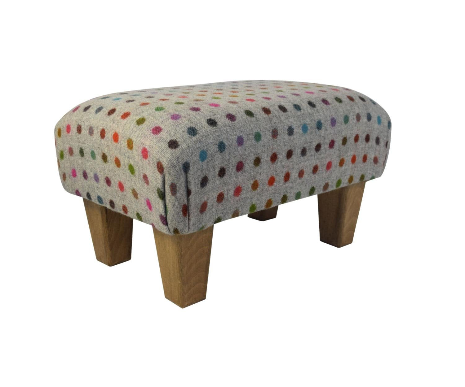 Small Footstool - Multispot Grey (Abraham Moon) Fabric - Straight Waxed Legs