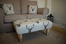 Large Footstool - Stag Head Fabric - Straight or Turned Mahogany, Waxed or Natural Legs