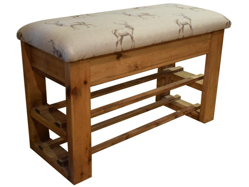 Storage Bench With Shoe Rack - Stag Print or Stag Head Fabric