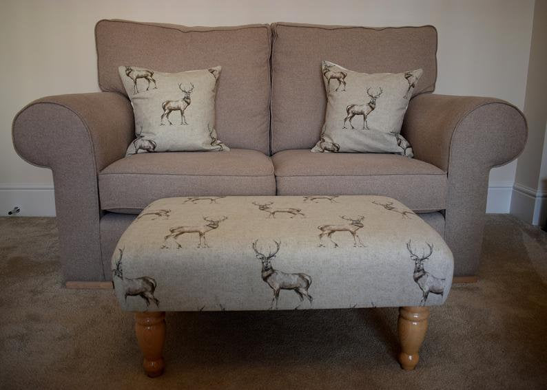 Large Footstool - Stag Print Fabric - Straight or Turned Waxed, Natural or Mahogany Legs