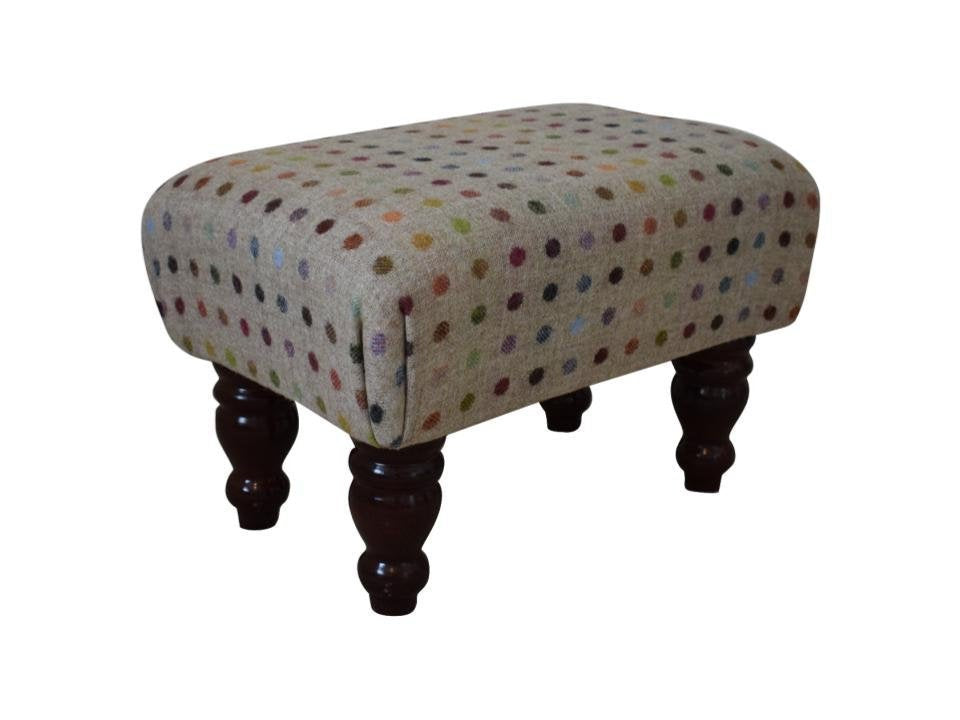 Small Footstool - Multispot Natural (Abraham Moon) Fabric - Turned Mahogany or Waxed Legs