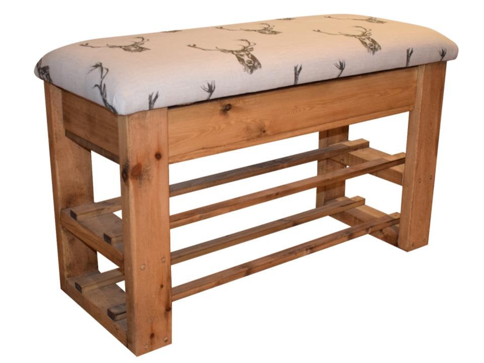 Storage Bench With Shoe Rack - Stag Print or Stag Head Fabric