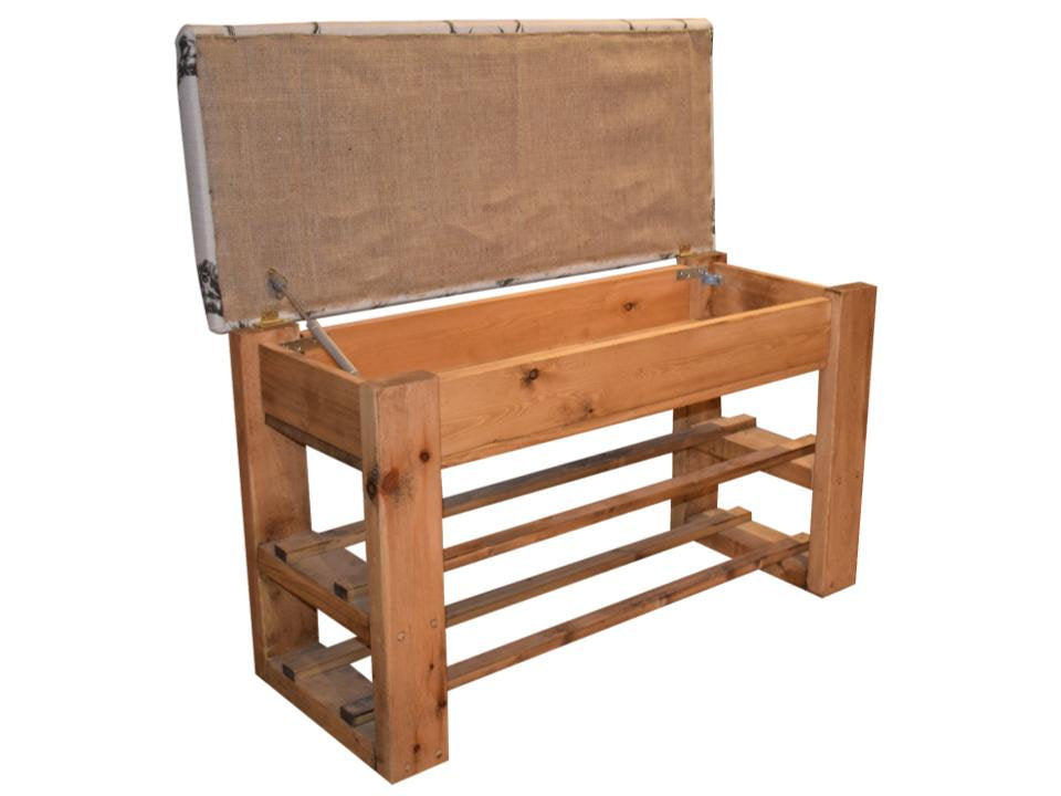 Storage Bench With Shoe Rack - Stag Print or Stag Head Fabric